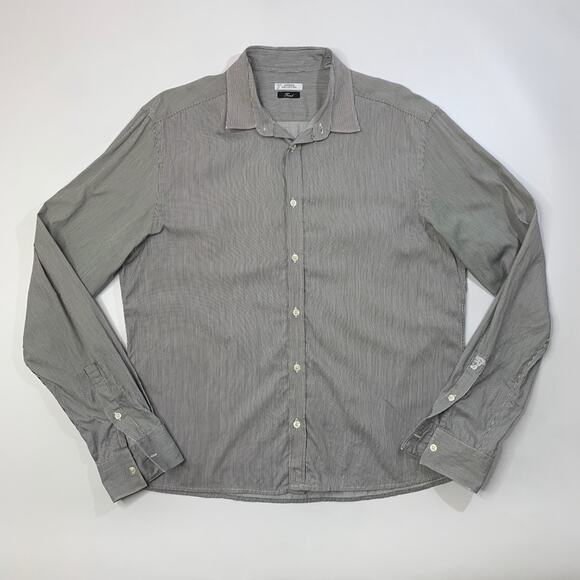 Versace Shirt Mens 17.5 Trend Collection Black White Striped Button Up Dress - Picture 2 of 12